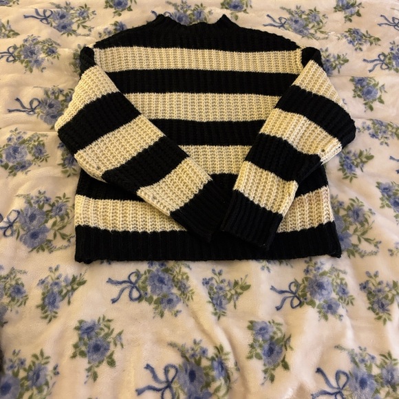 Sweaters - Striped Black and Cream Women's Knit Sweater